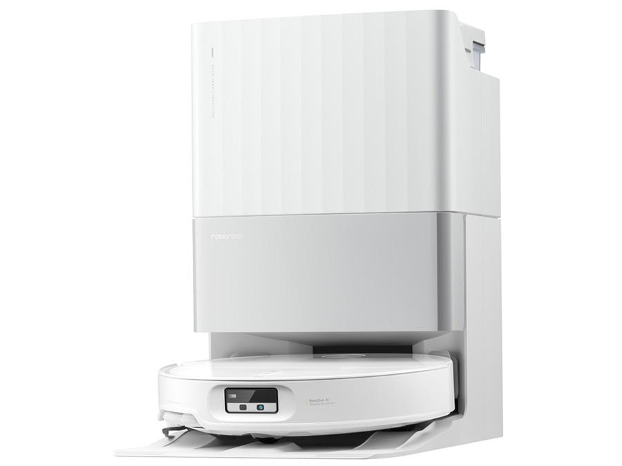 Basisstation mit andockendem Saugroboter Roborock Qrevo Edge T Weiß, Frontansicht – modernes, elegantes Design