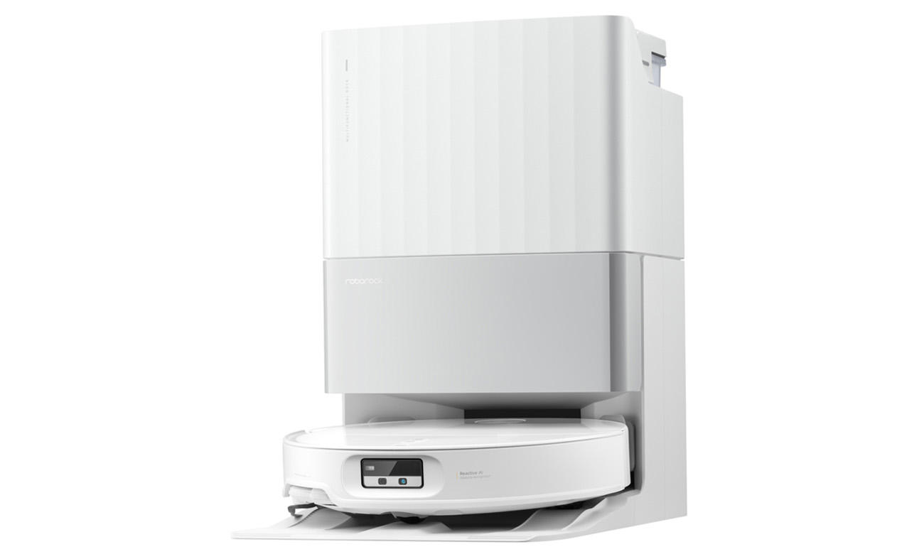 Basisstation mit andockendem Saugroboter Roborock Qrevo Edge T Weiß, Frontansicht – modernes, elegantes Design