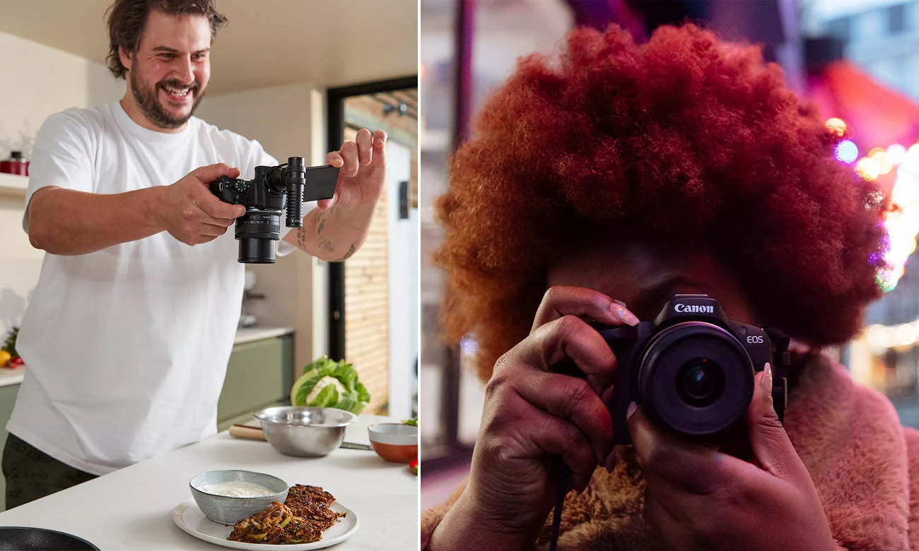 Spiegellose Kamera Canon EOS R50, weiß und Objektiv RF-S 18-45mm F4.5-6.3 IS STM