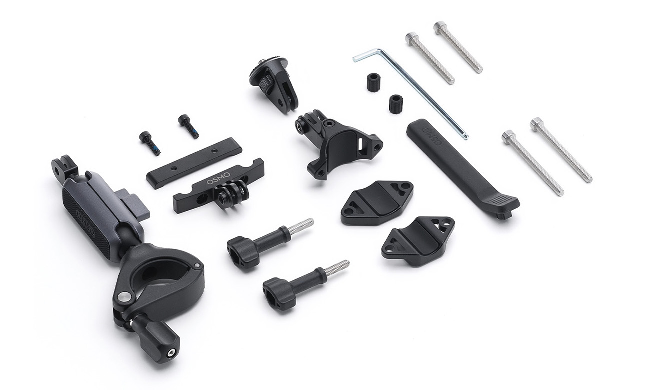 DJI Osmo Montagekit für die Kamera am Hinterrad des Fahrrads Bild vor weißem Hintergrund