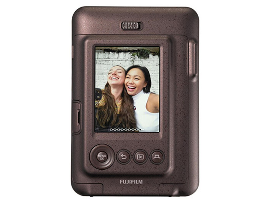 Rückseite des Fujifilm Instax mini LiPlay mit Bildschirm und Bedienelementen