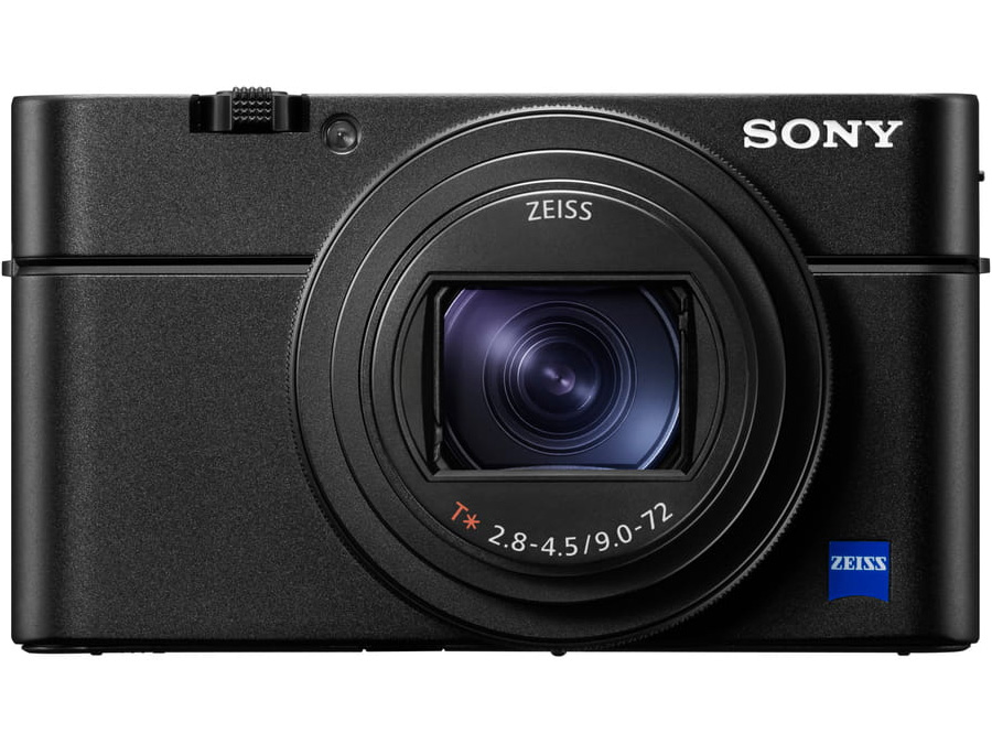Vorderseite des kompakten Sony RX100 VII mit Zeiss Vario-Sonnar Objektiv