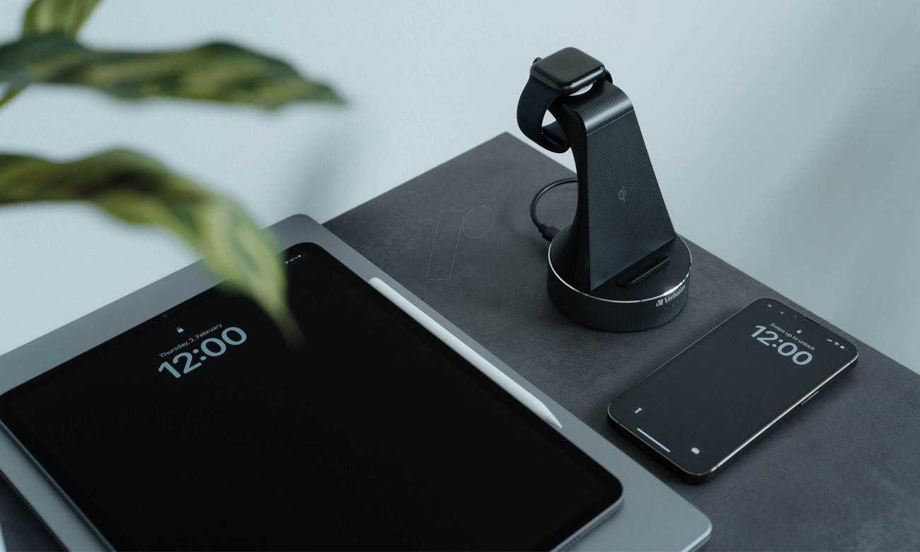 Verbatim Aluminium-Ladestation 2-in-1 WCS-01 Qi MFi Apple Watch
